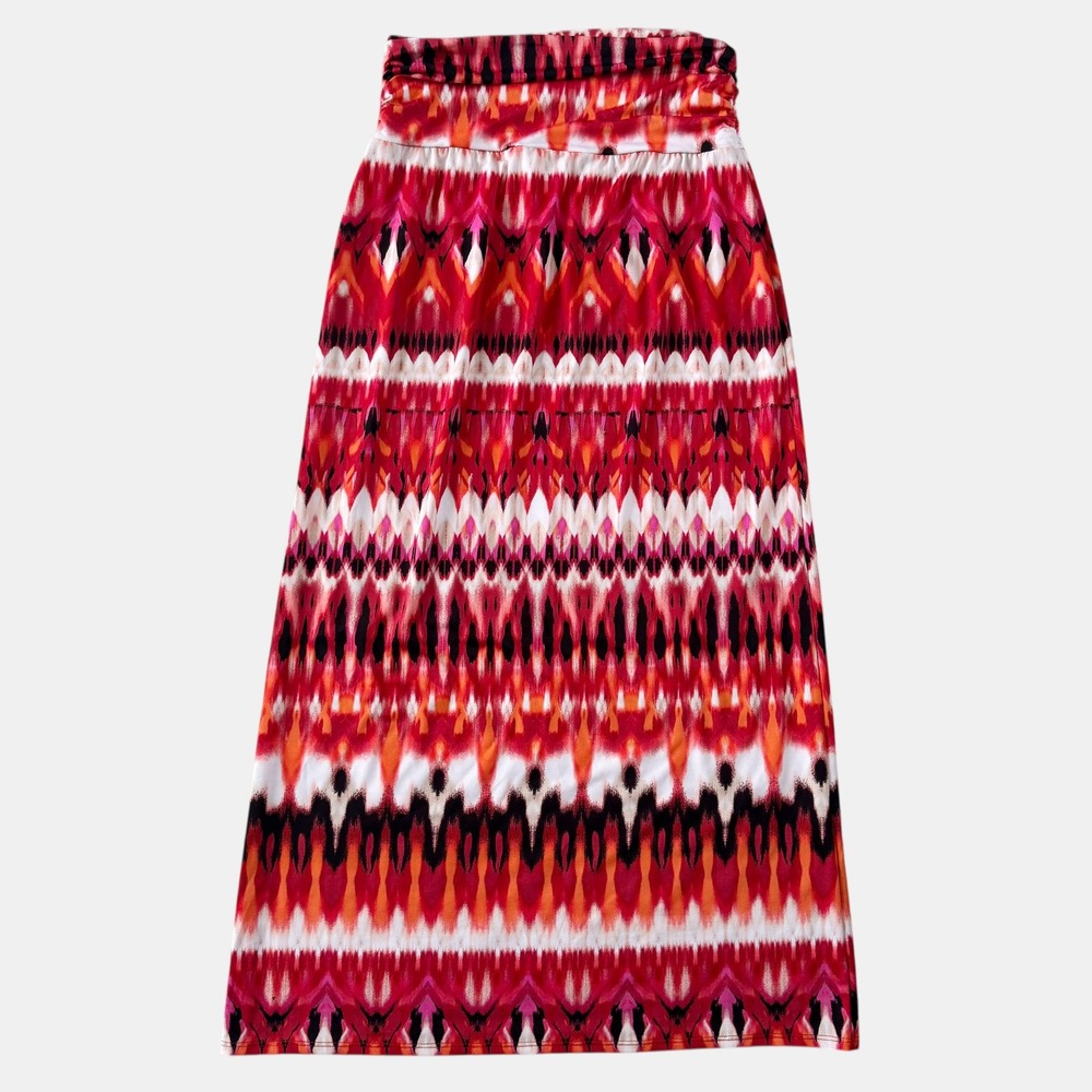 VTG ALYX Ikat Geometric Print Maxi Skirt Womens Red Pink Sz Medium Y2K USA made